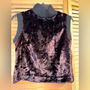 Faux Fur Sleeveless Mock Neck Top in Deep Plum